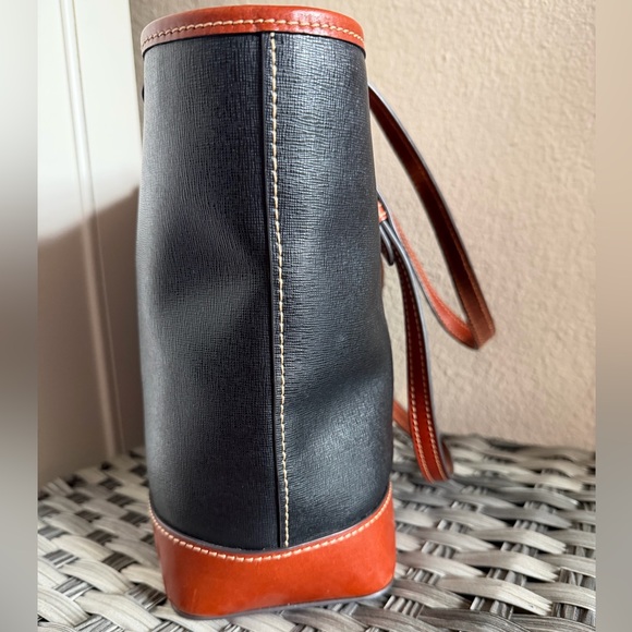Dooney & Bourke Black Saffiano Leather Tote with Brown Trim - Picture 4 of 16